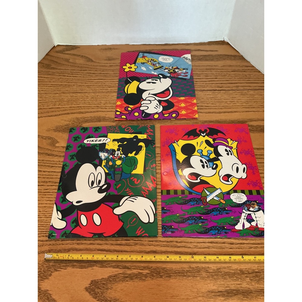 Vintage Mead Disney Mickey Mouse Portfolios Set of 3 Comic Style Folders 33094